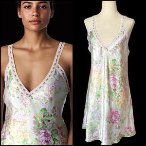 Oscar de la Renta Y2K Shiny Satin Babydoll Coquette Slip Mini Dress Sz M Fairy